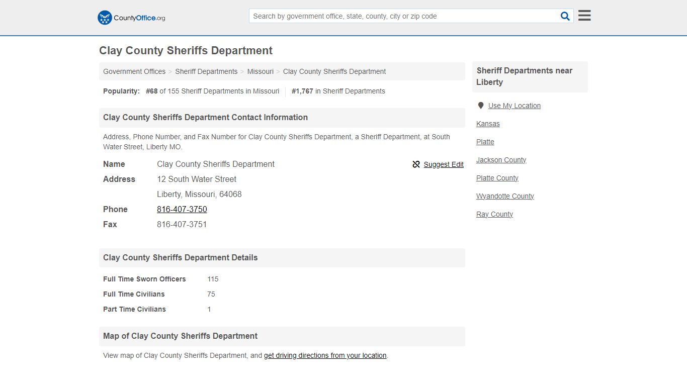 Clay County Sheriffs Department - Liberty, MO (Address, Phone, and Fax)